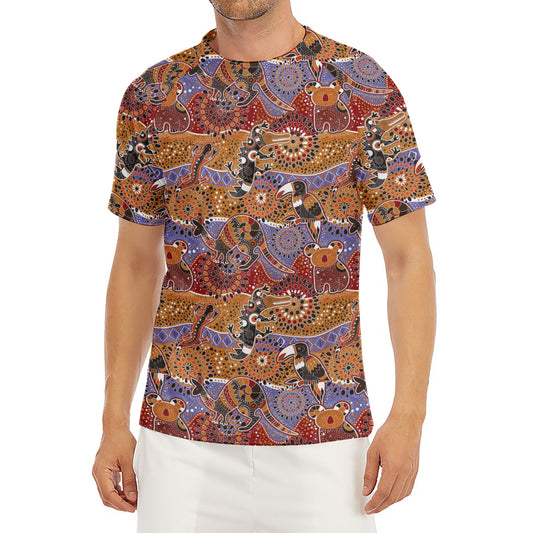 Australian Animals Pattern Print Men's Short Sleeve Rash Guard