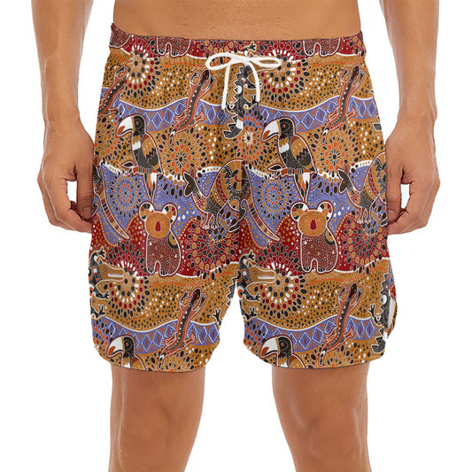Australian Animals Pattern Print Men's Split Running Shorts