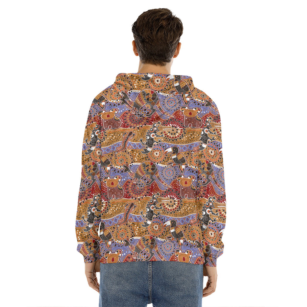 Australian Animals Pattern Print Men's Velvet Pullover Hoodie