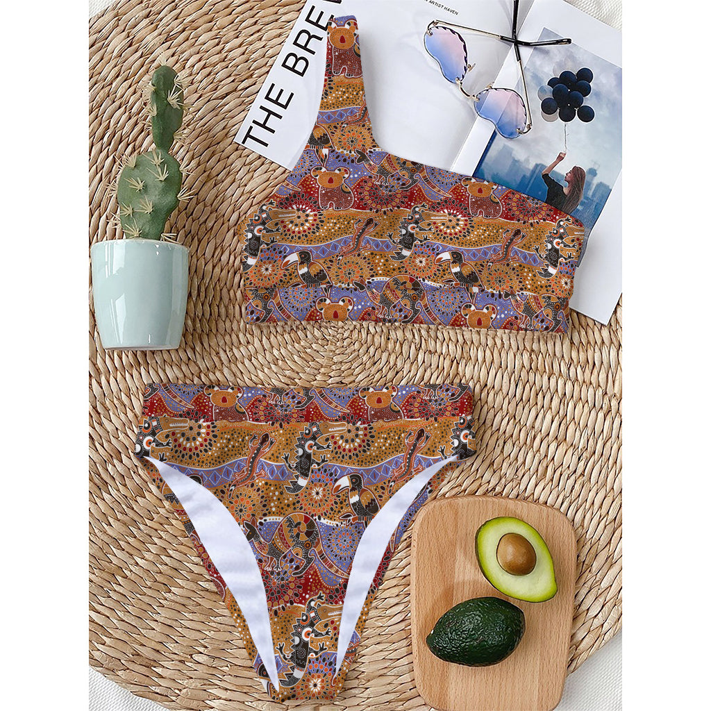 Australian Animals Pattern Print One Shoulder Bikini Top