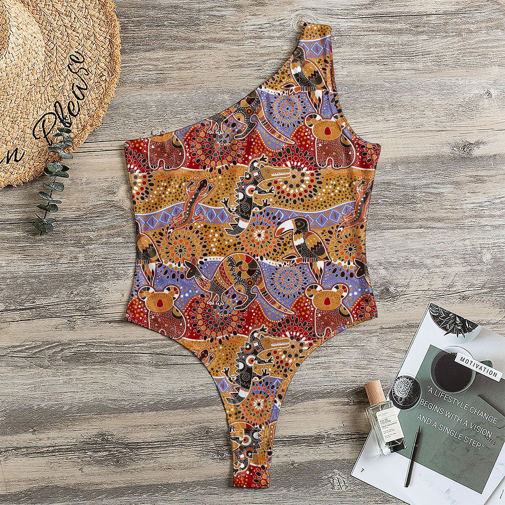 Australian Animals Pattern Print One Shoulder Bodysuit