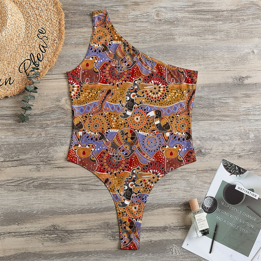 Australian Animals Pattern Print One Shoulder Bodysuit
