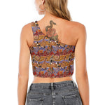 Australian Animals Pattern Print One Shoulder Crop Top