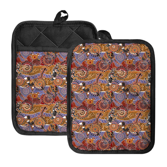 Australian Animals Pattern Print Pot Holders With Pocket