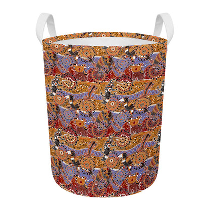 Australian Animals Pattern Print Round Laundry Basket