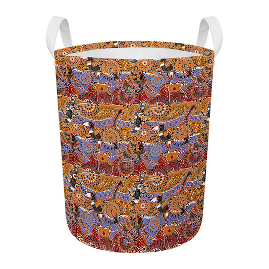 Australian Animals Pattern Print Round Laundry Basket