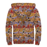 Australian Animals Pattern Print Sherpa Lined Zip Up Hoodie