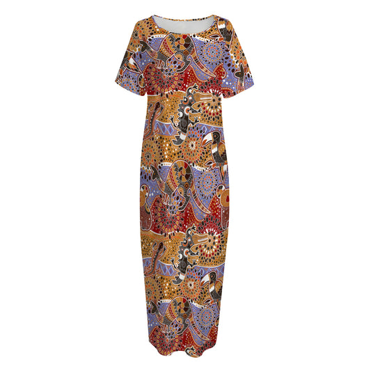 Australian Animals Pattern Print Short Sleeve Long Nightdress
