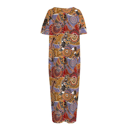 Australian Animals Pattern Print Short Sleeve Long Nightdress