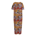 Australian Animals Pattern Print Short Sleeve Long Nightdress