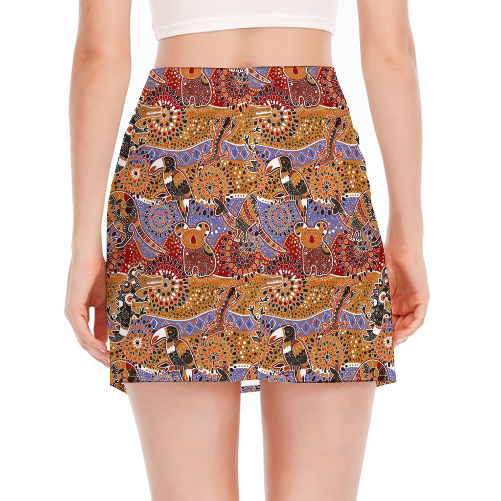 Australian Animals Pattern Print Side Slit Mini Skirt