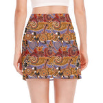 Australian Animals Pattern Print Side Slit Mini Skirt