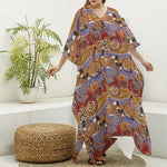 Australian Animals Pattern Print Silk V-Neck Kaftan Dress