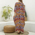 Australian Animals Pattern Print Silk V-Neck Kaftan Dress