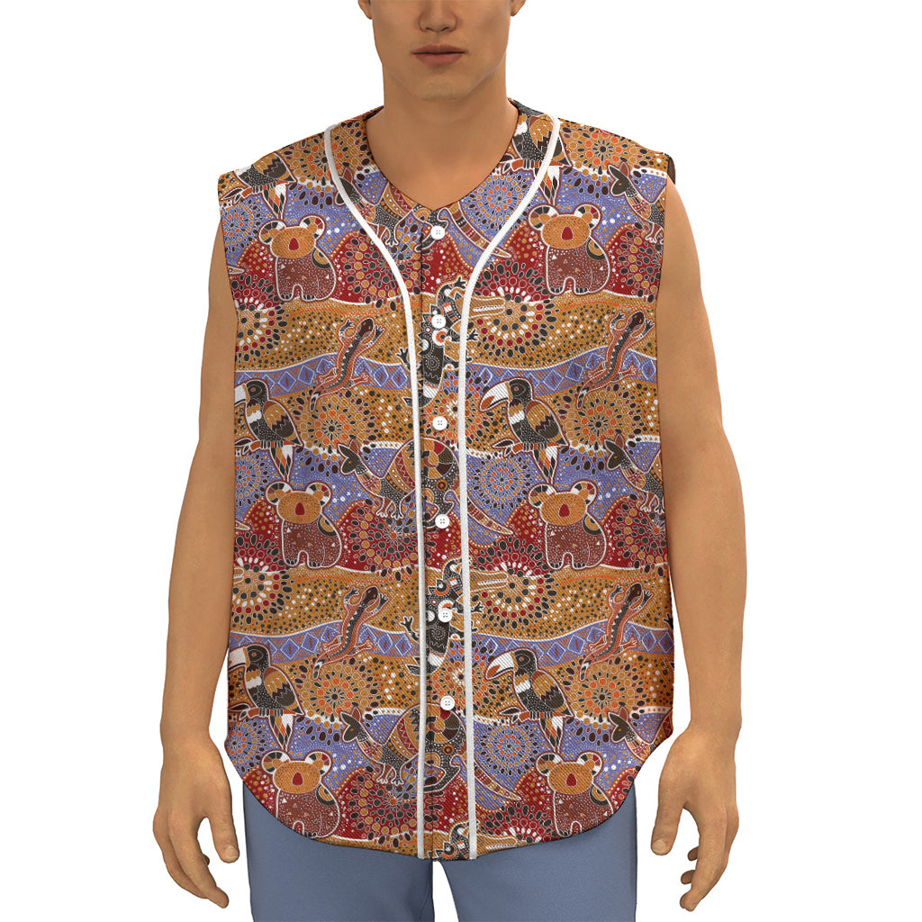 Australian Animals Pattern Print Sleeveless Baseball Jersey