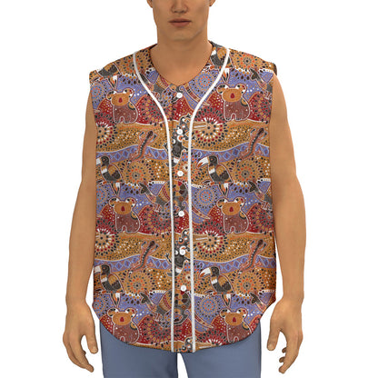 Australian Animals Pattern Print Sleeveless Baseball Jersey
