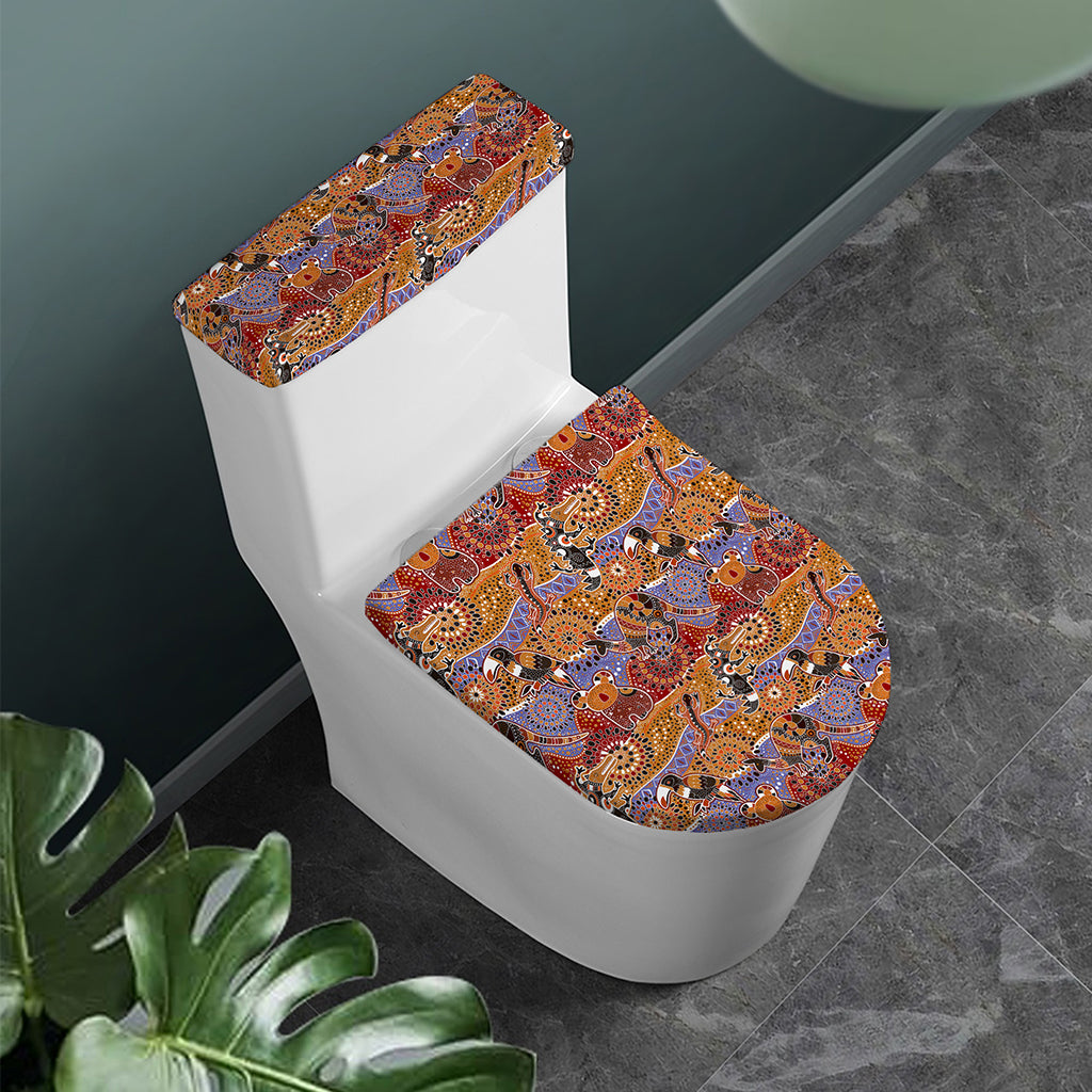 Australian Animals Pattern Print Toilet Lid And Tank Cover Set