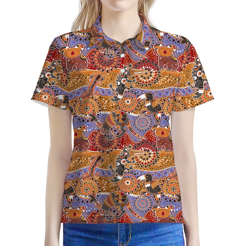Australian Animals Pattern Print Women's Polo Shirt