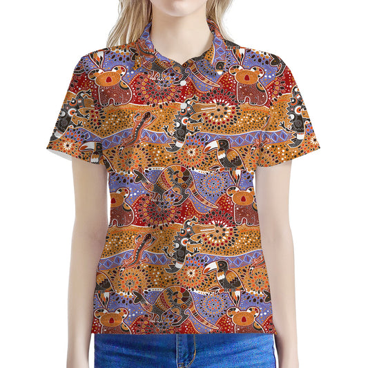 Australian Animals Pattern Print Women's Polo Shirt