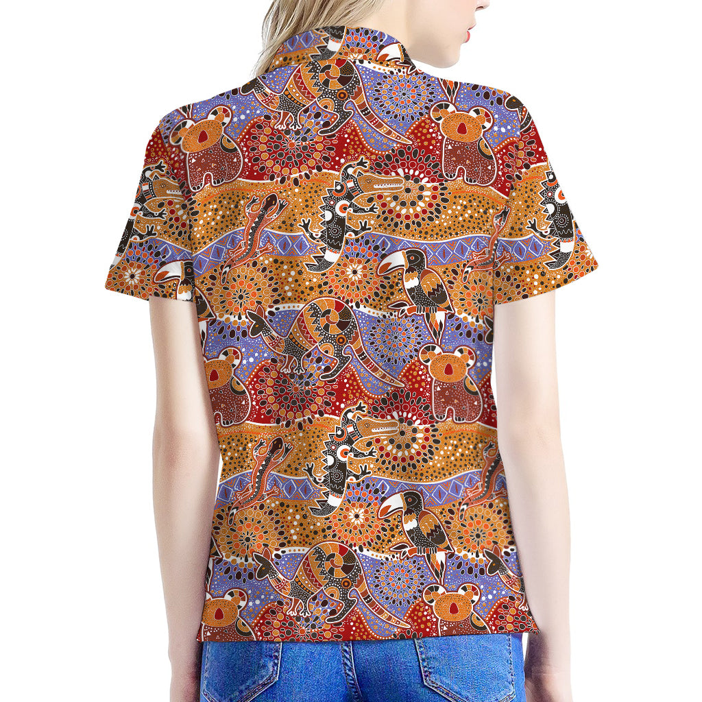 Australian Animals Pattern Print Women's Polo Shirt