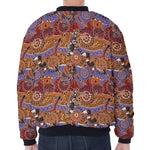 Australian Animals Pattern Print Zip Sleeve Bomber Jacket