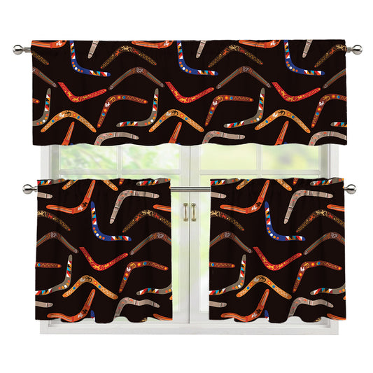 Australian Boomerang Pattern Print 3 Piece Kitchen Curtains