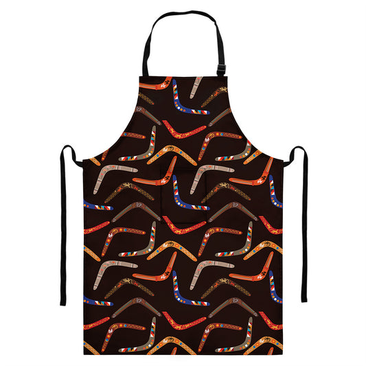 Australian Boomerang Pattern Print Bib Apron With Pocket