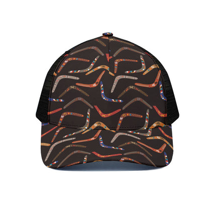 Australian Boomerang Pattern Print Black Mesh Trucker Cap