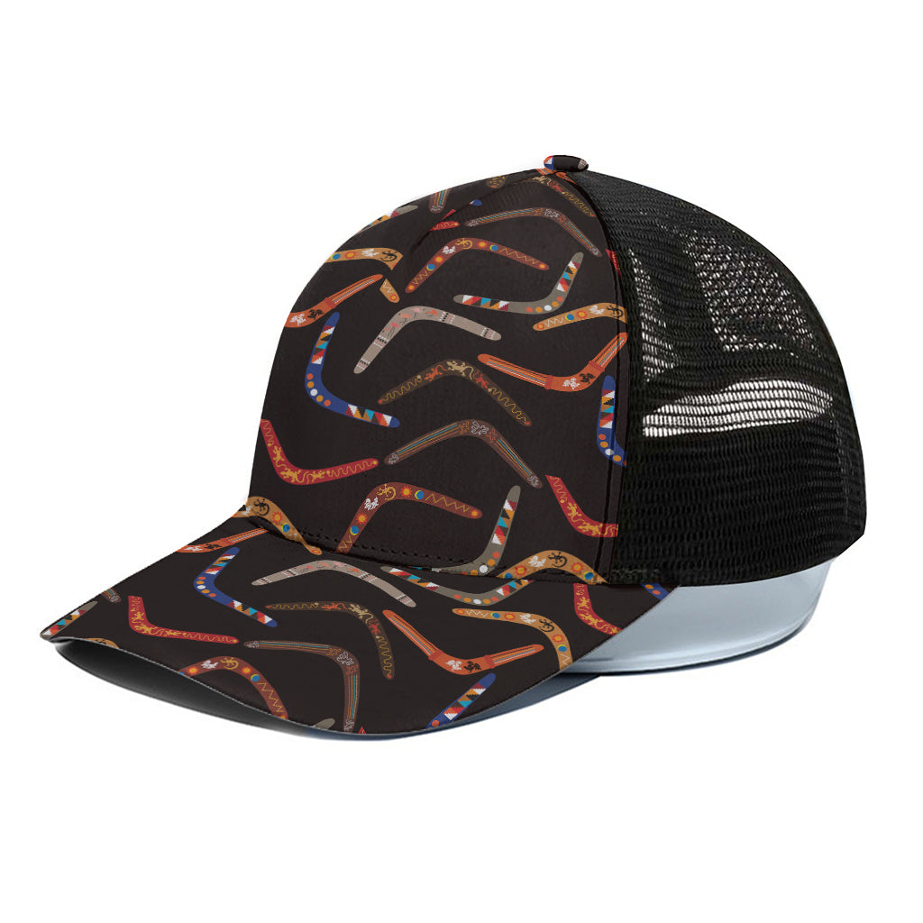 Australian Boomerang Pattern Print Black Mesh Trucker Cap