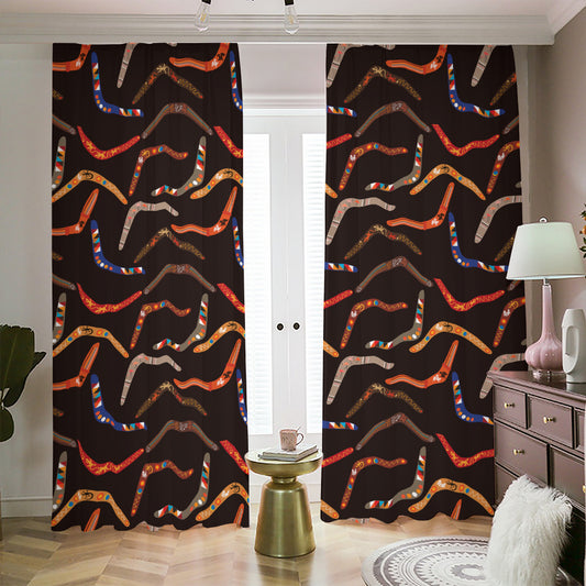 Australian Boomerang Pattern Print Blackout Pencil Pleat Curtains
