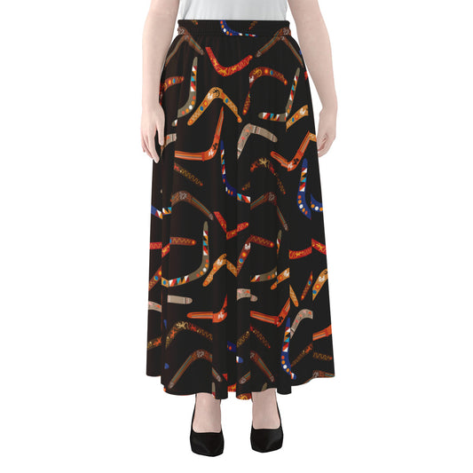 Australian Boomerang Pattern Print Chiffon Maxi Skirt