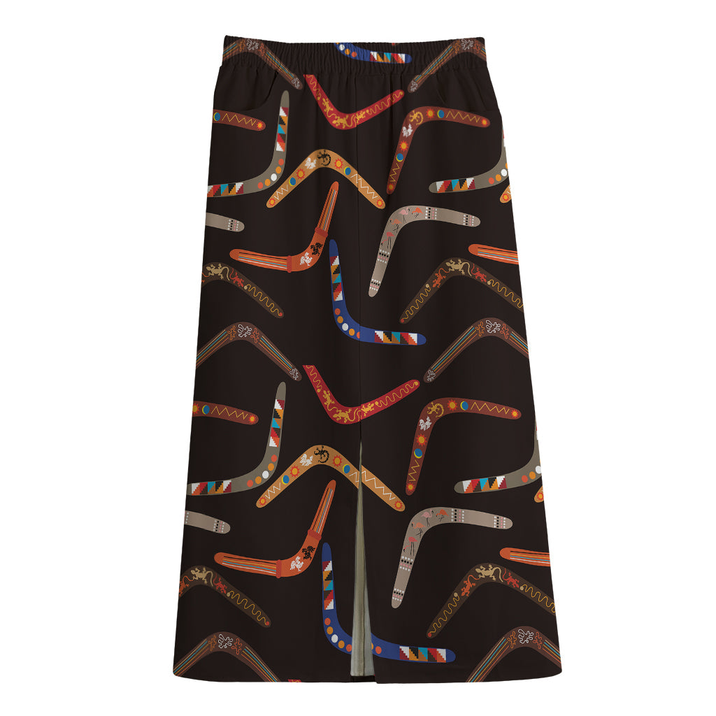 Australian Boomerang Pattern Print Cotton Front Slit Maxi Skirt