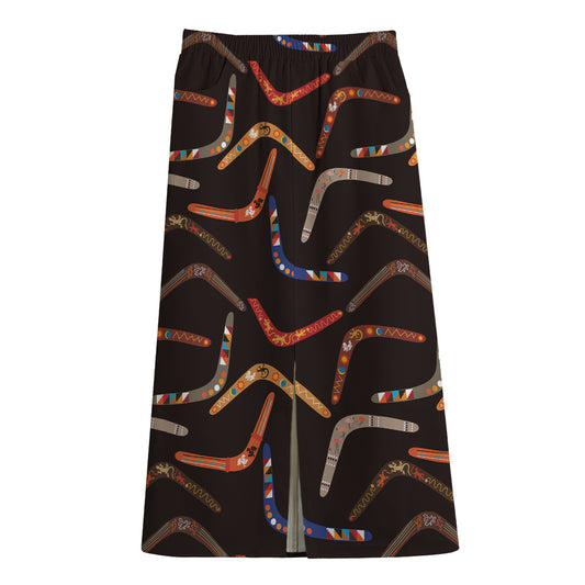 Australian Boomerang Pattern Print Cotton Front Slit Maxi Skirt