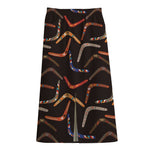 Australian Boomerang Pattern Print Cotton Front Slit Maxi Skirt