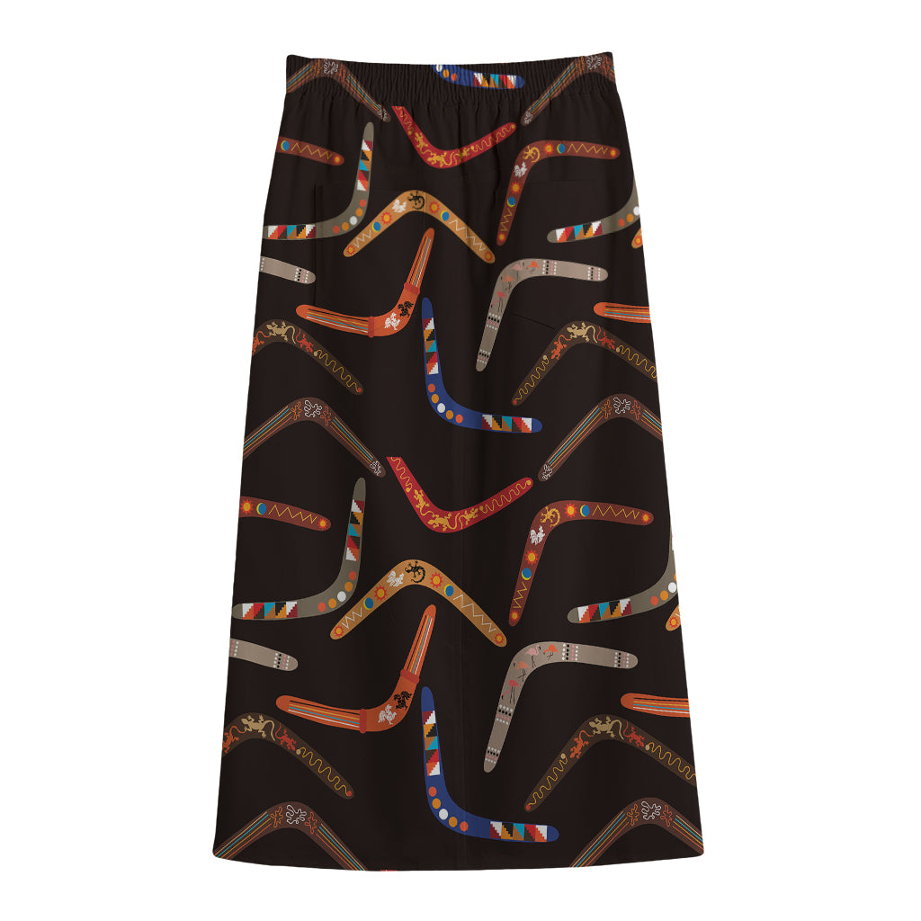 Australian Boomerang Pattern Print Cotton Front Slit Maxi Skirt