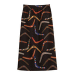 Australian Boomerang Pattern Print Cotton Front Slit Maxi Skirt