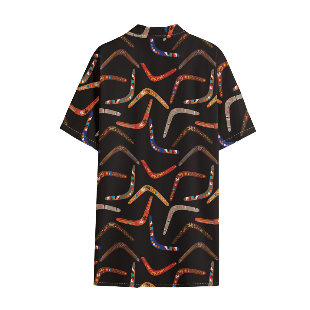 Australian Boomerang Pattern Print Cotton Hawaiian Shirt