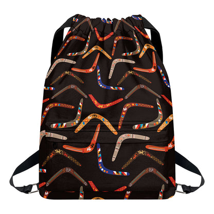 Australian Boomerang Pattern Print Drawstring Backpack