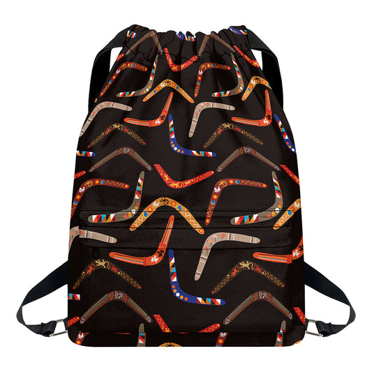 Australian Boomerang Pattern Print Drawstring Backpack