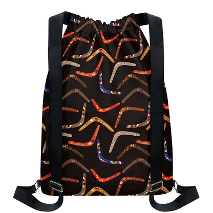 Australian Boomerang Pattern Print Drawstring Backpack