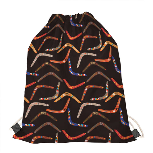 Australian Boomerang Pattern Print Drawstring Bag