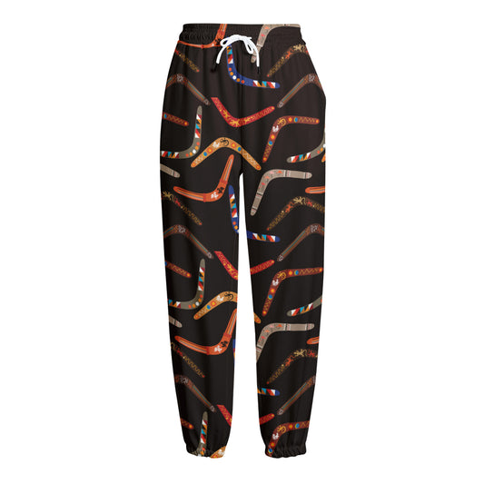 Australian Boomerang Pattern Print Fleece Lined Knit Pants