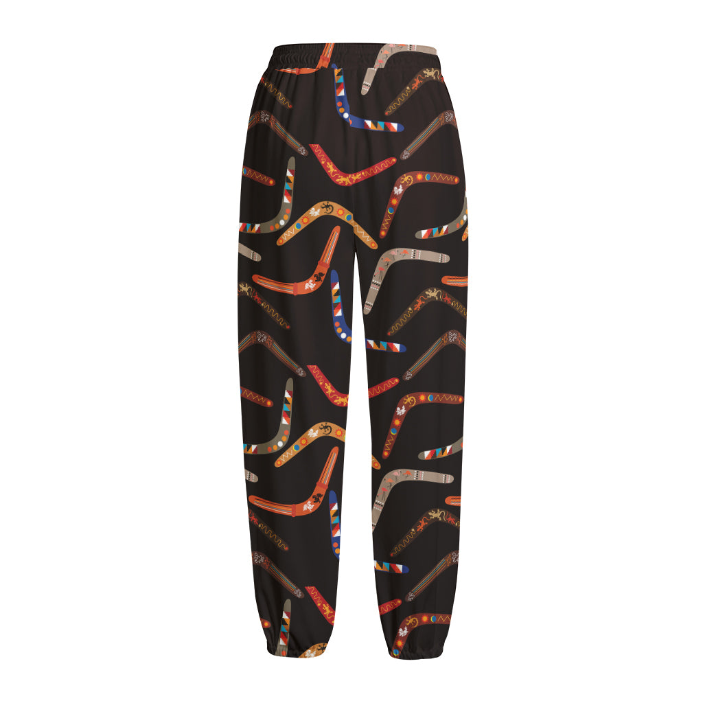 Australian Boomerang Pattern Print Fleece Lined Knit Pants