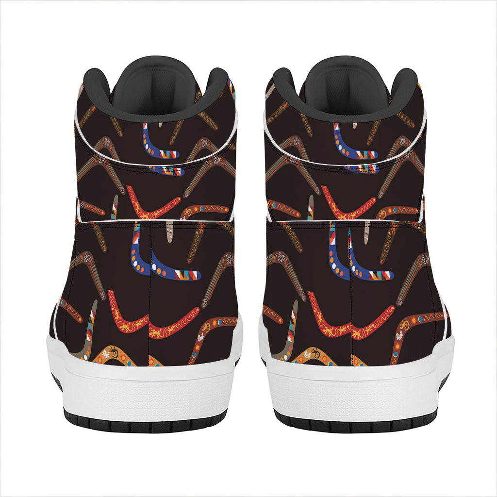 Australian Boomerang Pattern Print High Top Leather Sneakers