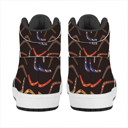 Australian Boomerang Pattern Print High Top Leather Sneakers