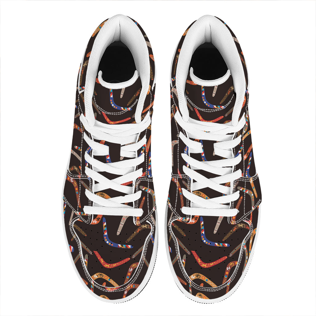 Australian Boomerang Pattern Print High Top Leather Sneakers