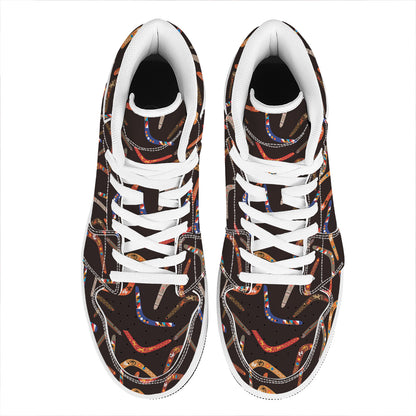Australian Boomerang Pattern Print High Top Leather Sneakers