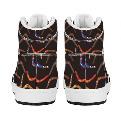 Australian Boomerang Pattern Print High Top Leather Sneakers