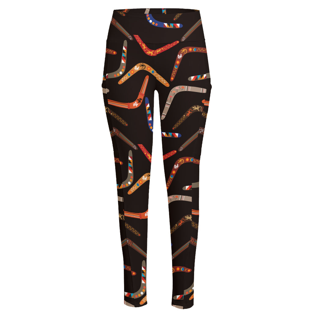 Australian Boomerang Pattern Print High-Waisted Pocket Leggings