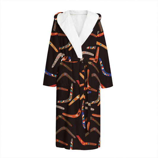 Australian Boomerang Pattern Print Hooded Bathrobe